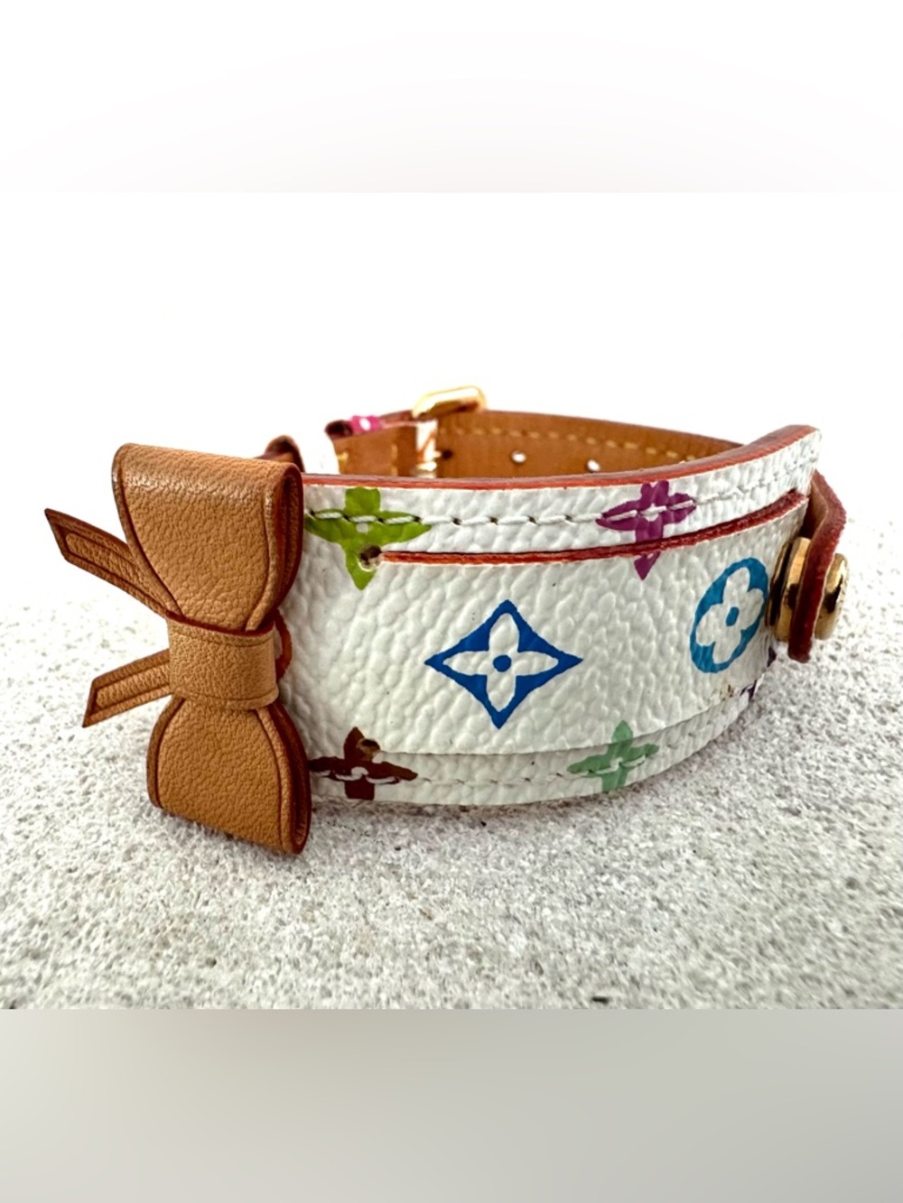 LOUIS VUITTON Murakami White Multicolor Bow ID Bracelet Rare Like New